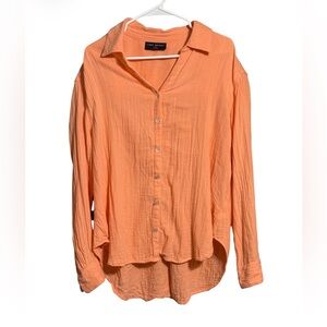 Lane Bryant 14/16 Orange Cotton Gauze Button Front Shirt Top
